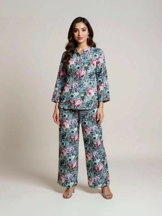 Bin Shaukat unstitched 2-piece digital lawn suit with all-over print and matching printed trouser