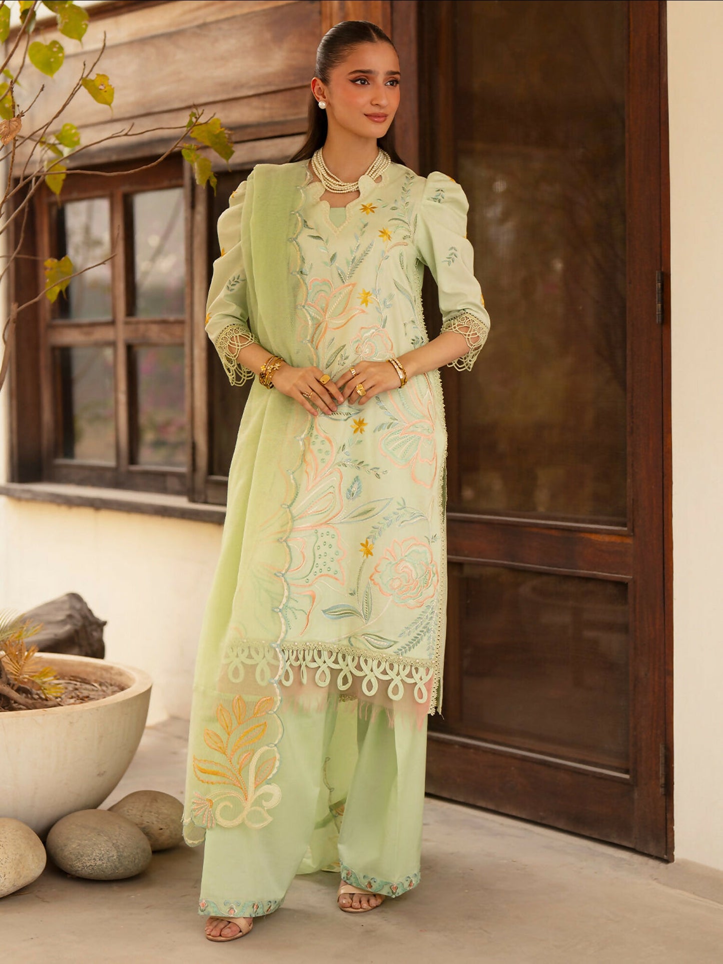 Mahnur Angan Lawn'26 Embroidered Stitched 3-Piece Suit-AN-012