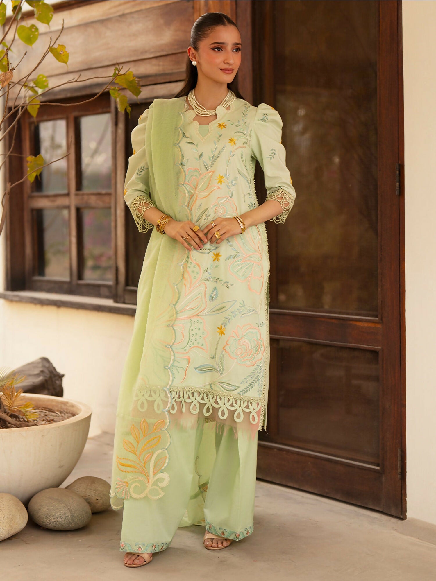Mahnur Angan Lawn'26 Embroidered Stitched 3-Piece Suit-AN-012