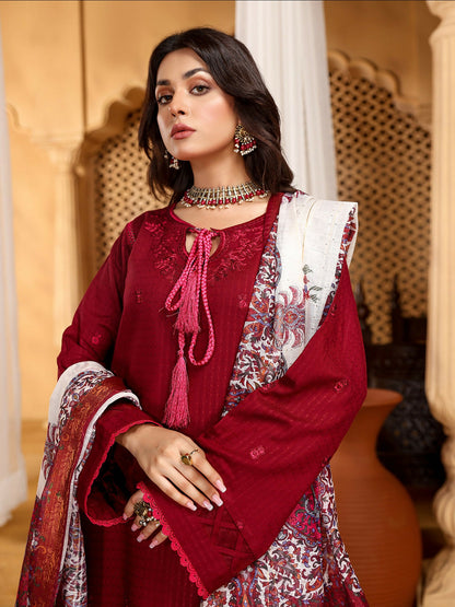 Binilyas Dobby Embroidered Unstitched 3-Piece Suit-D 741-B