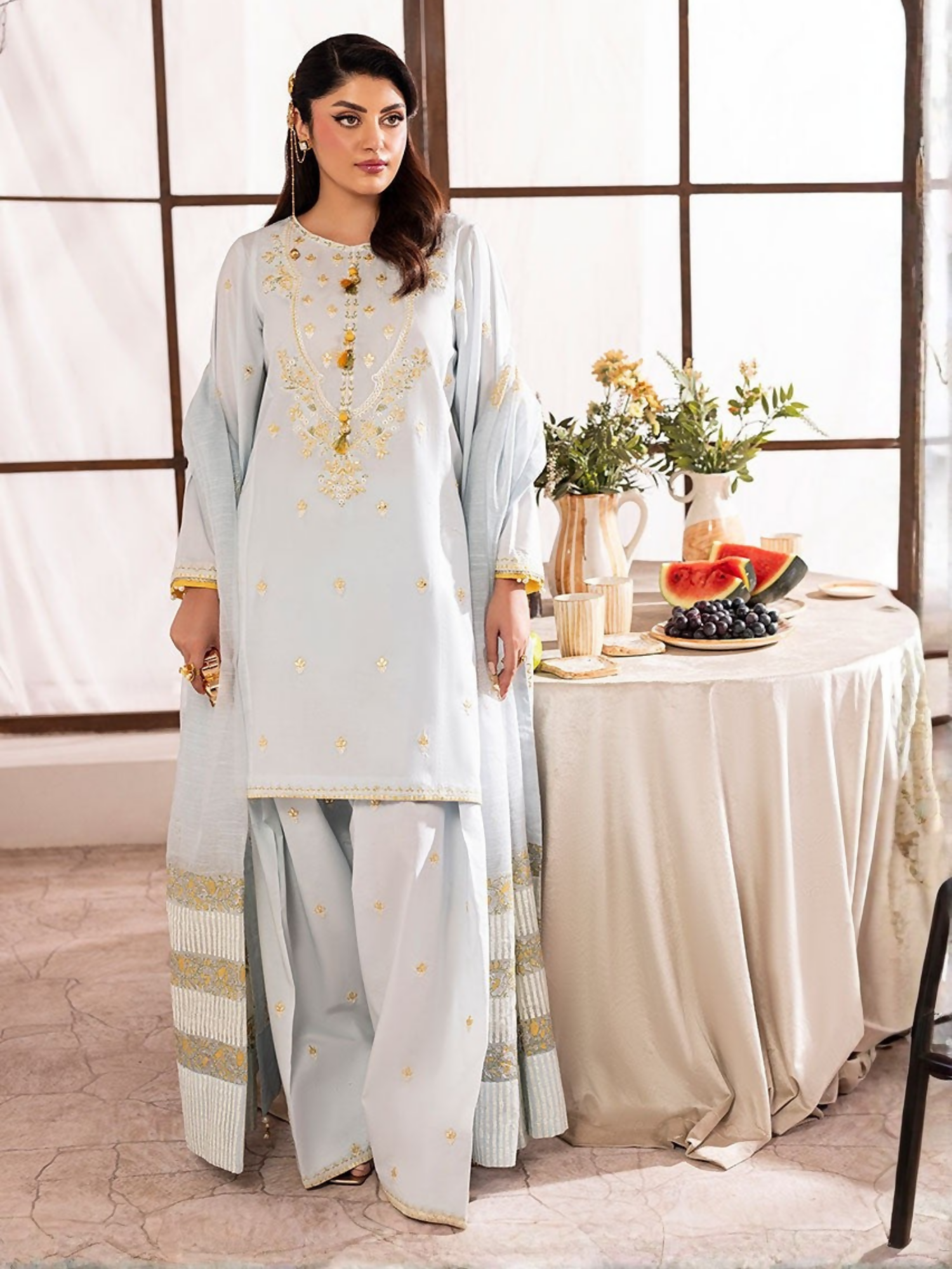 Shurooq L’amore Lawn Embroidered Stitched 3-Piece Suit-Skye