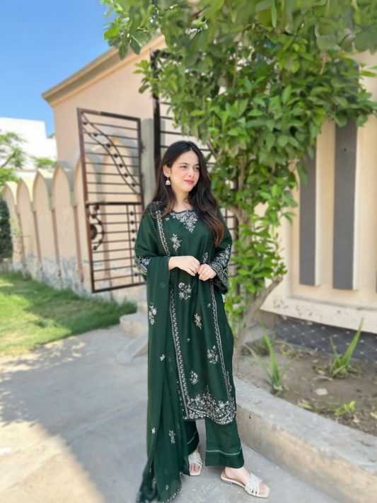 Tehzeeb Libas Linen Embroidered Stitched 3-Piece Suit-GRACE