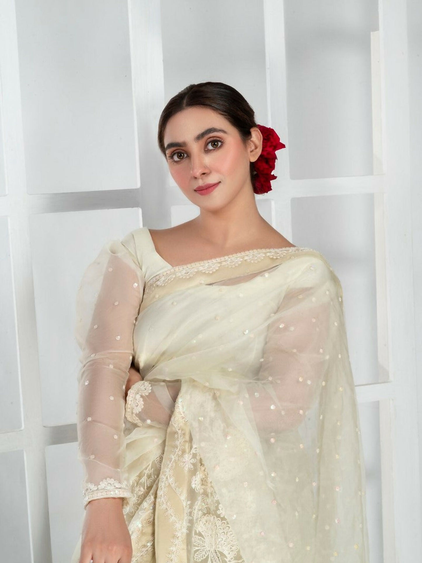 Imran Aftab Lux Winter Wedding Organza Embroidered Unstitched Saree-IASC-32