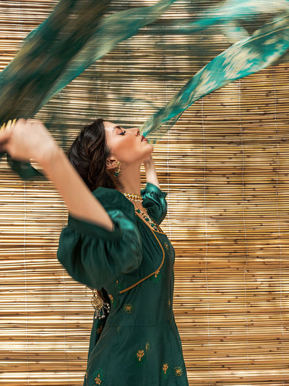 Mannat Clothing Chambray Kattan Printed Dupatta-Zamurd