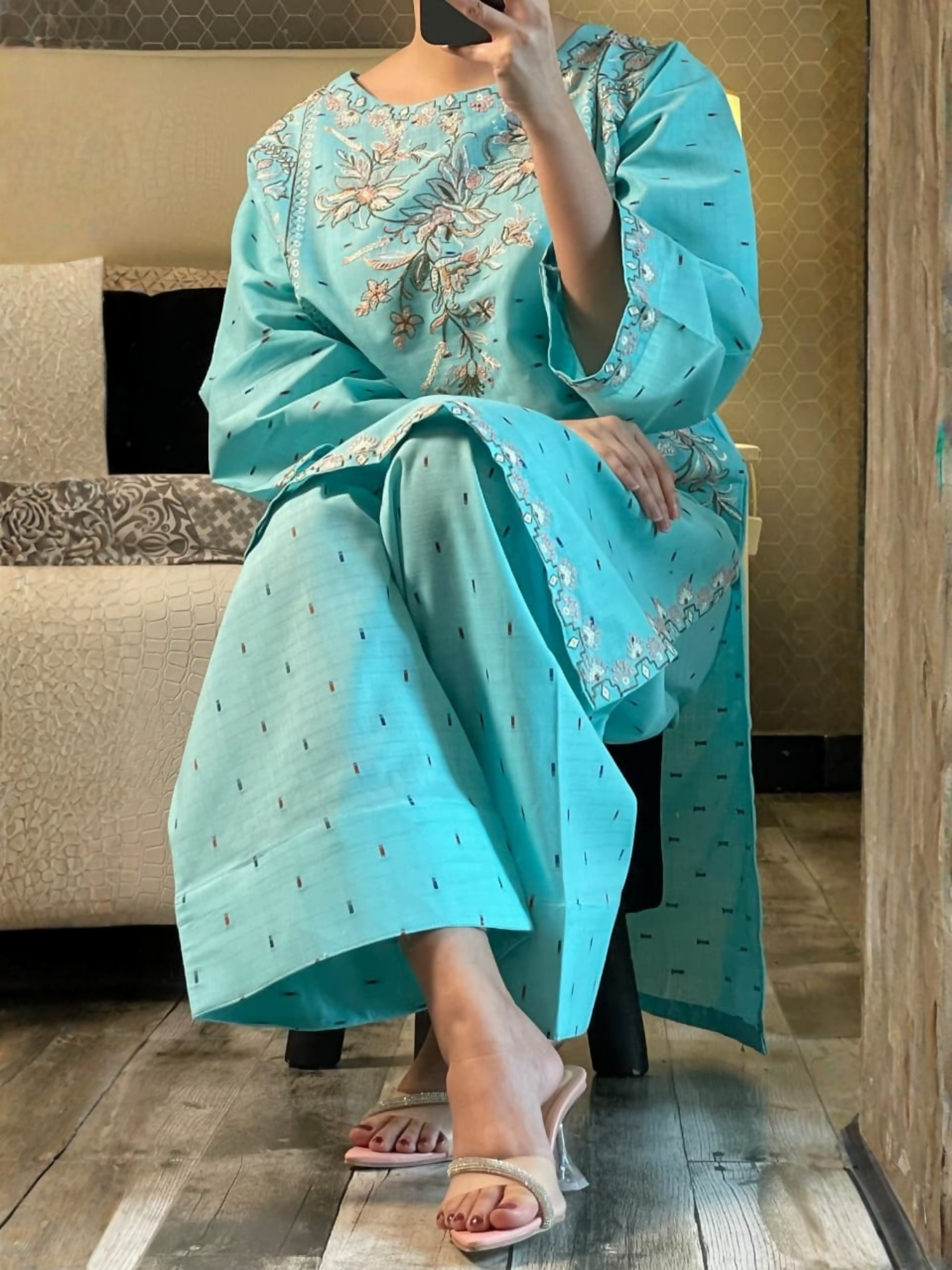 Tehzeeb Libas Cotton Embroidered Stitched 2-Piece Suit-Layla