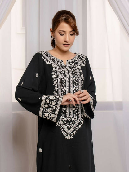 Stylish Collection Linen Embroidered Stitched 2-Piece Suit-Black Allure