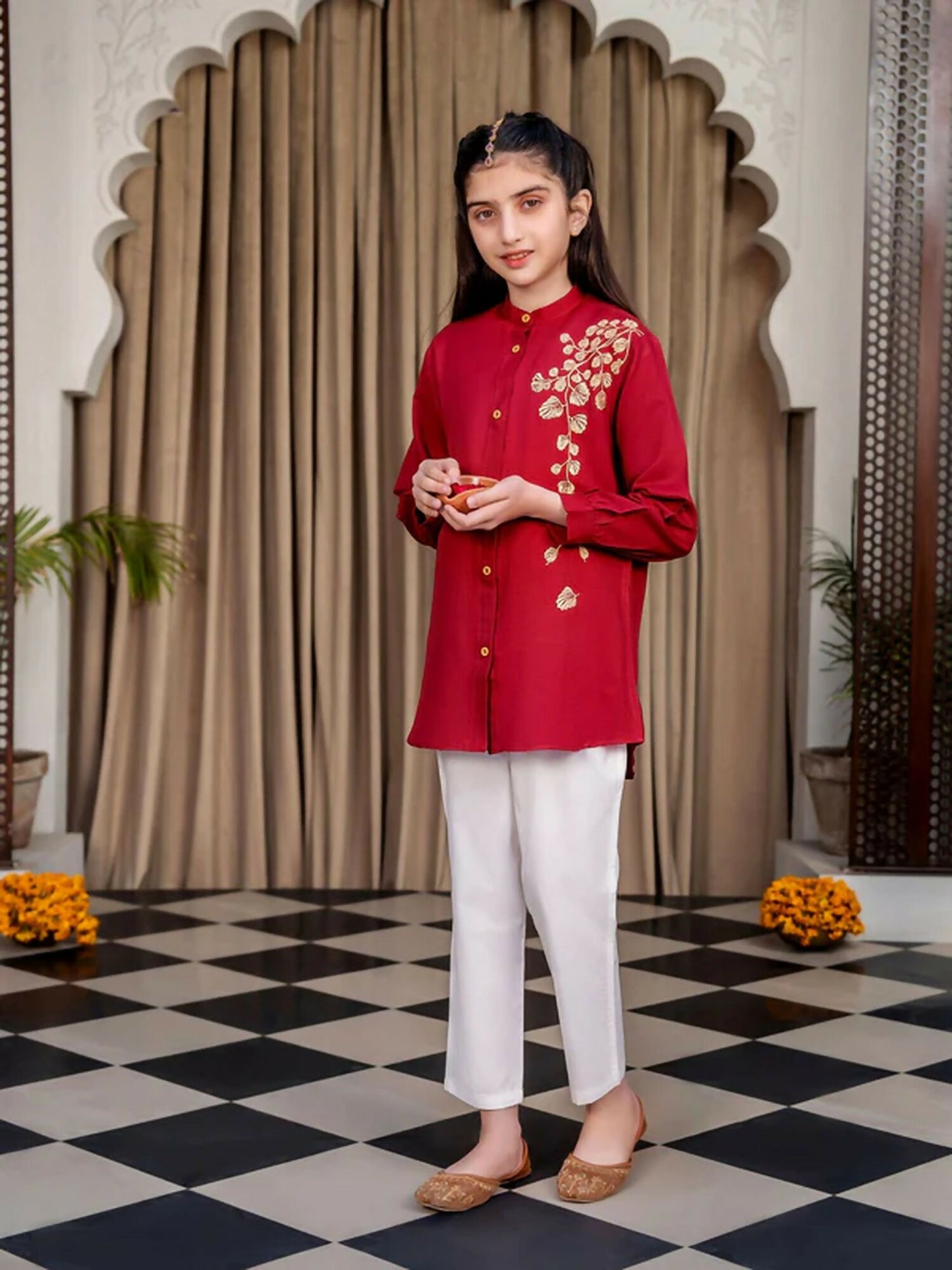 Velvour Girls Embroidered Stitched Kurti- VG120-C