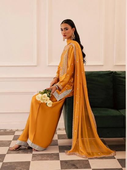 Allure By IH Be-My-Guest Thai silk Embellished Stitched 3-Piece Suit-Honey Burn