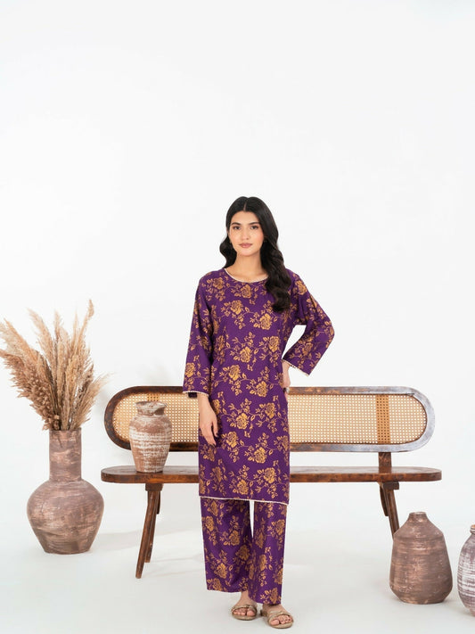 Stylish Collection Enchant Pret Linen Printed Co-Ord Set-Rose Purple