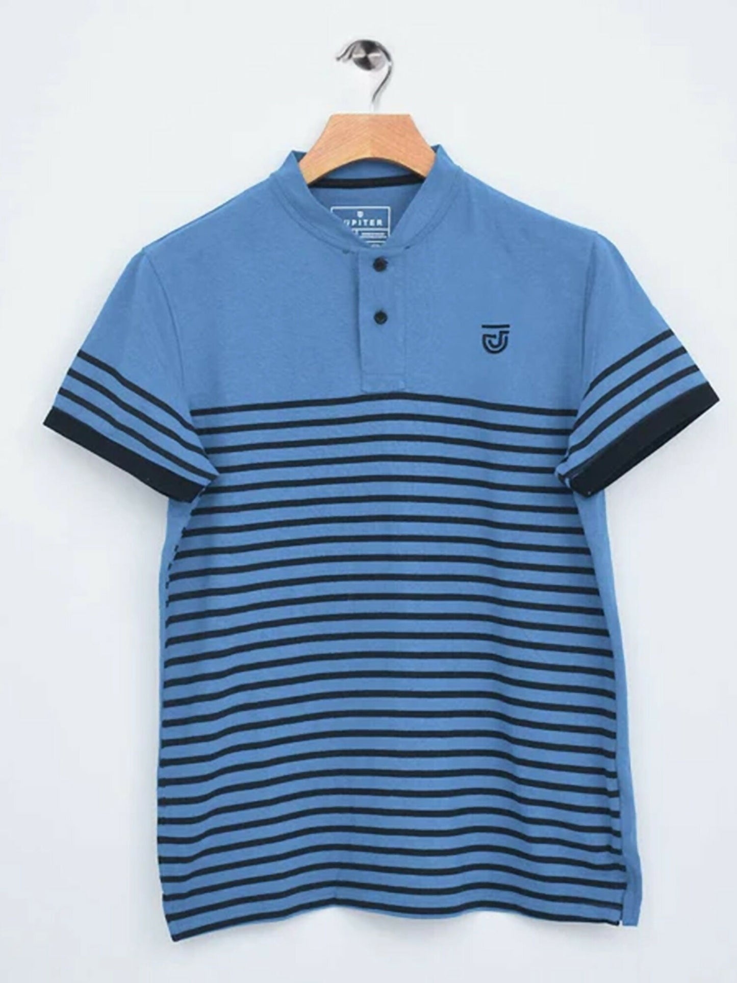 Jupiter Horizontal Stripes Henley Neck Tee-13613