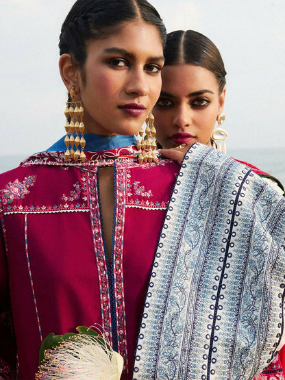 Jugnu by Hussain Rehar SS'25 Cotton Embroidered Unstitched 3-Piece Suit-Beas