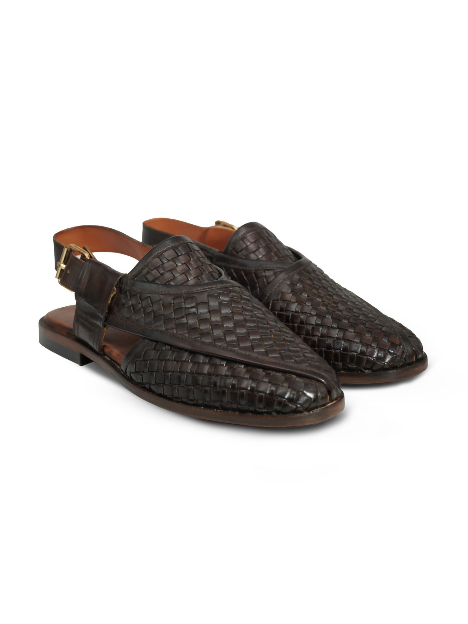 Coffee-colored cow leather Peshawari sandals with a leather sole, combining traditional design and refined elegance for everyday wear.
