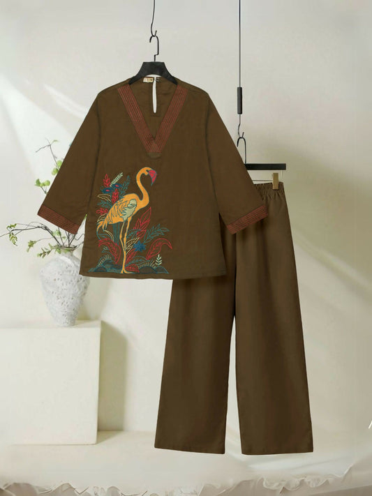 Dark Brown Velvour Girls Printed Co-ord Set-VG137-A