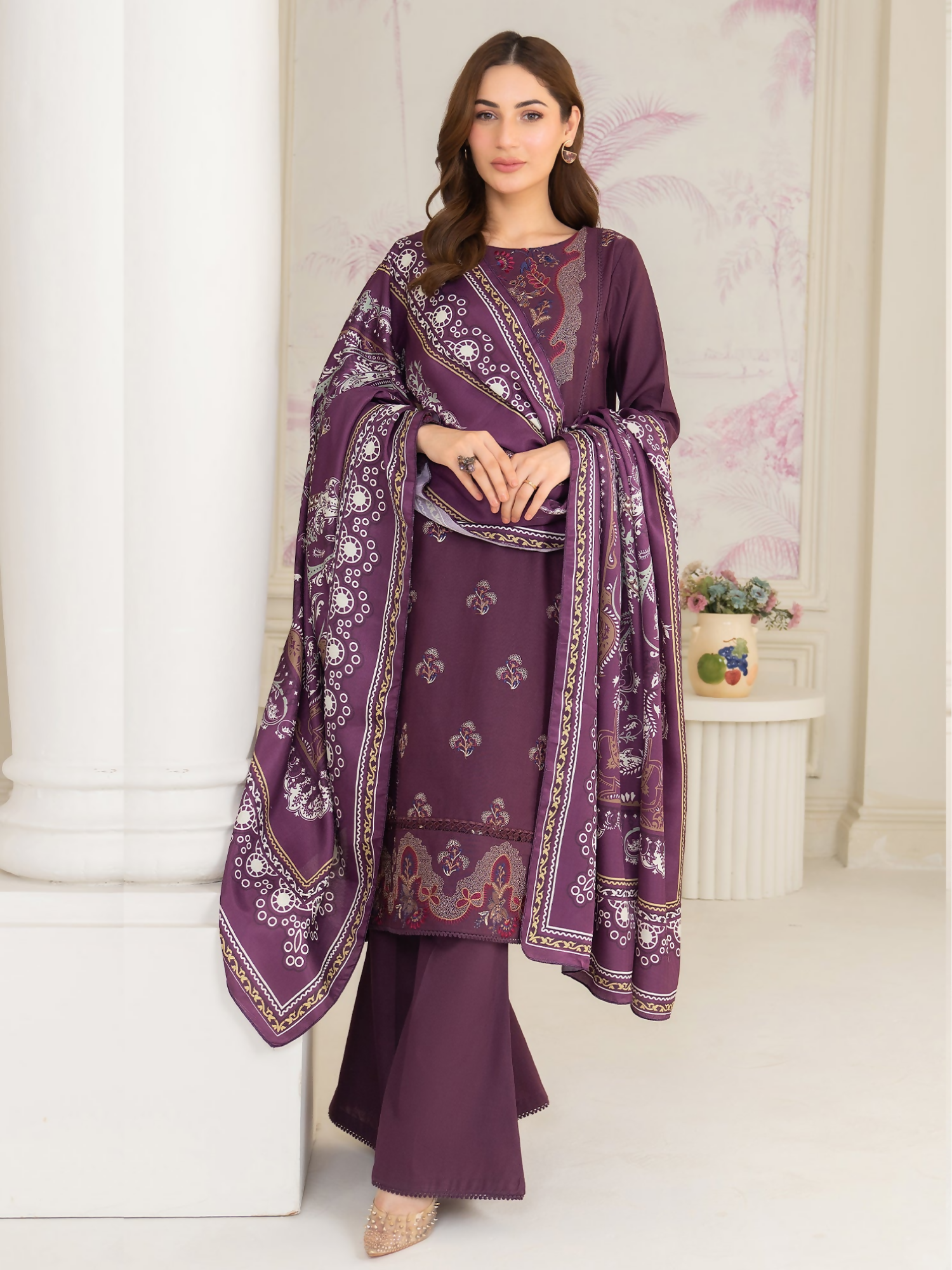 Panache Apparel Winter Whisper Khaddar Embroidered Stitched Suit-Snowfall