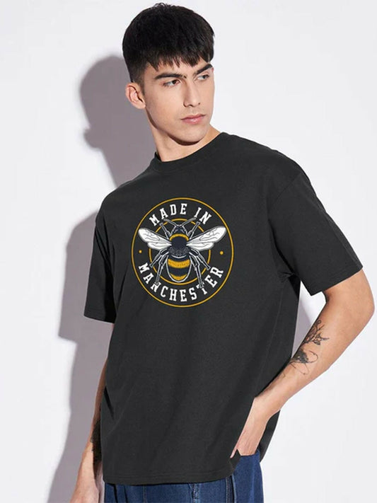 Grey Jupiter Printed Oversized Off Shoulder Manchester Print Tee-Shirt-13779
