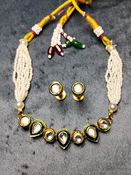 H&A Jewelry Indian Kundan choker set featuring traditional Kundan work with earrings, designed for a classic and elegant look.