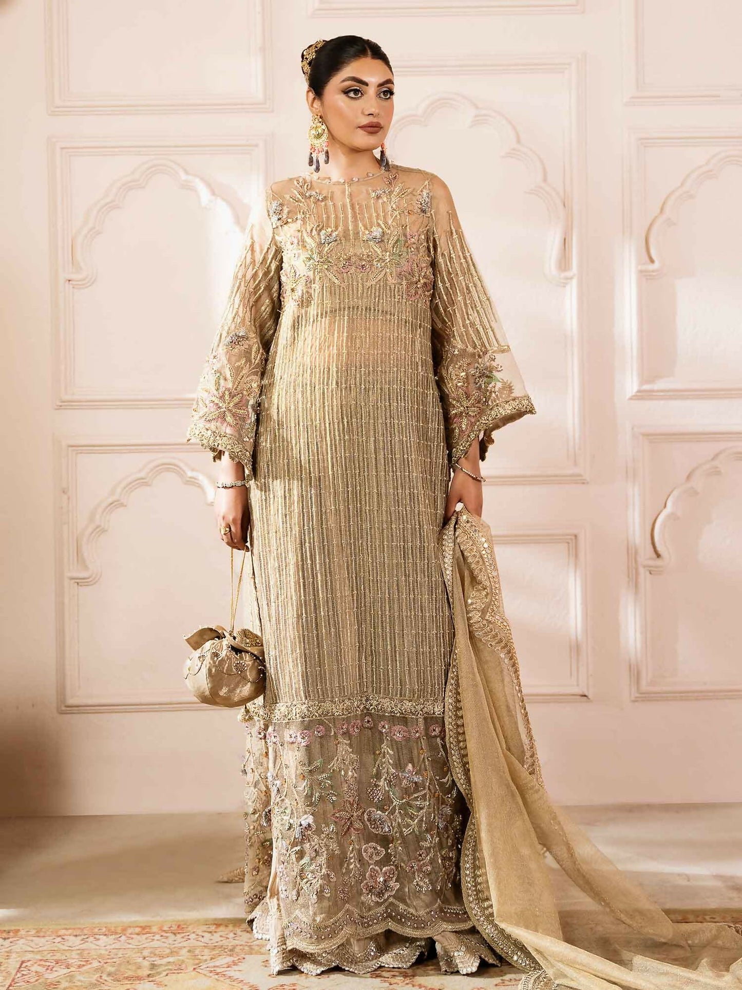 Shiza Hassan Shehnai Zari Net Embroidered Stitched 4-Piece Suit-Inza