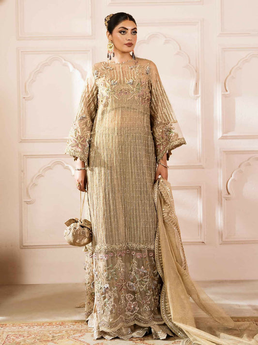 Shiza Hassan Shehnai Zari Net Embroidered Stitched 4-Piece Suit-Inza