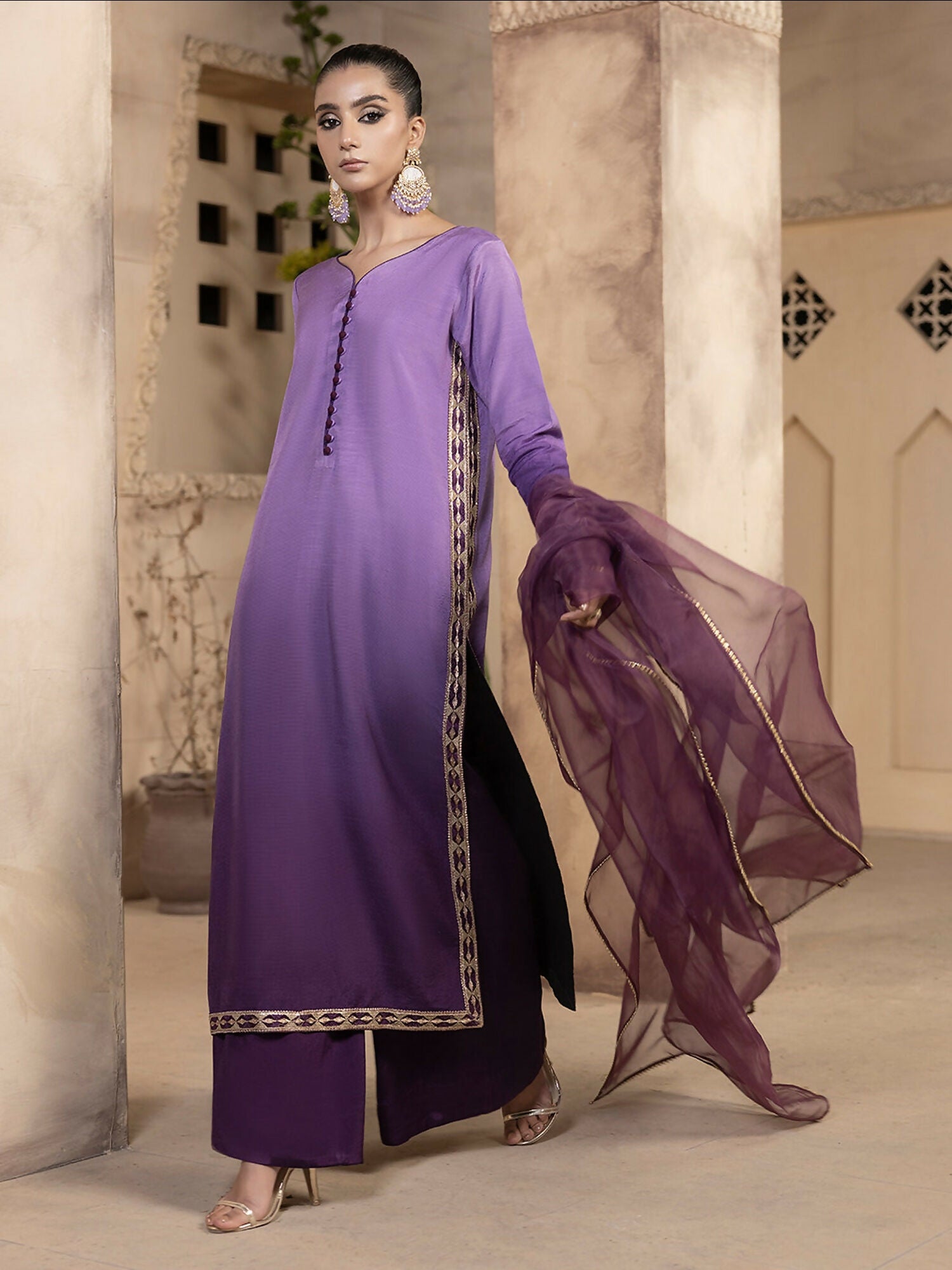 Hemstitch Raw Silk Stitched 3-Piece Suit-Raania