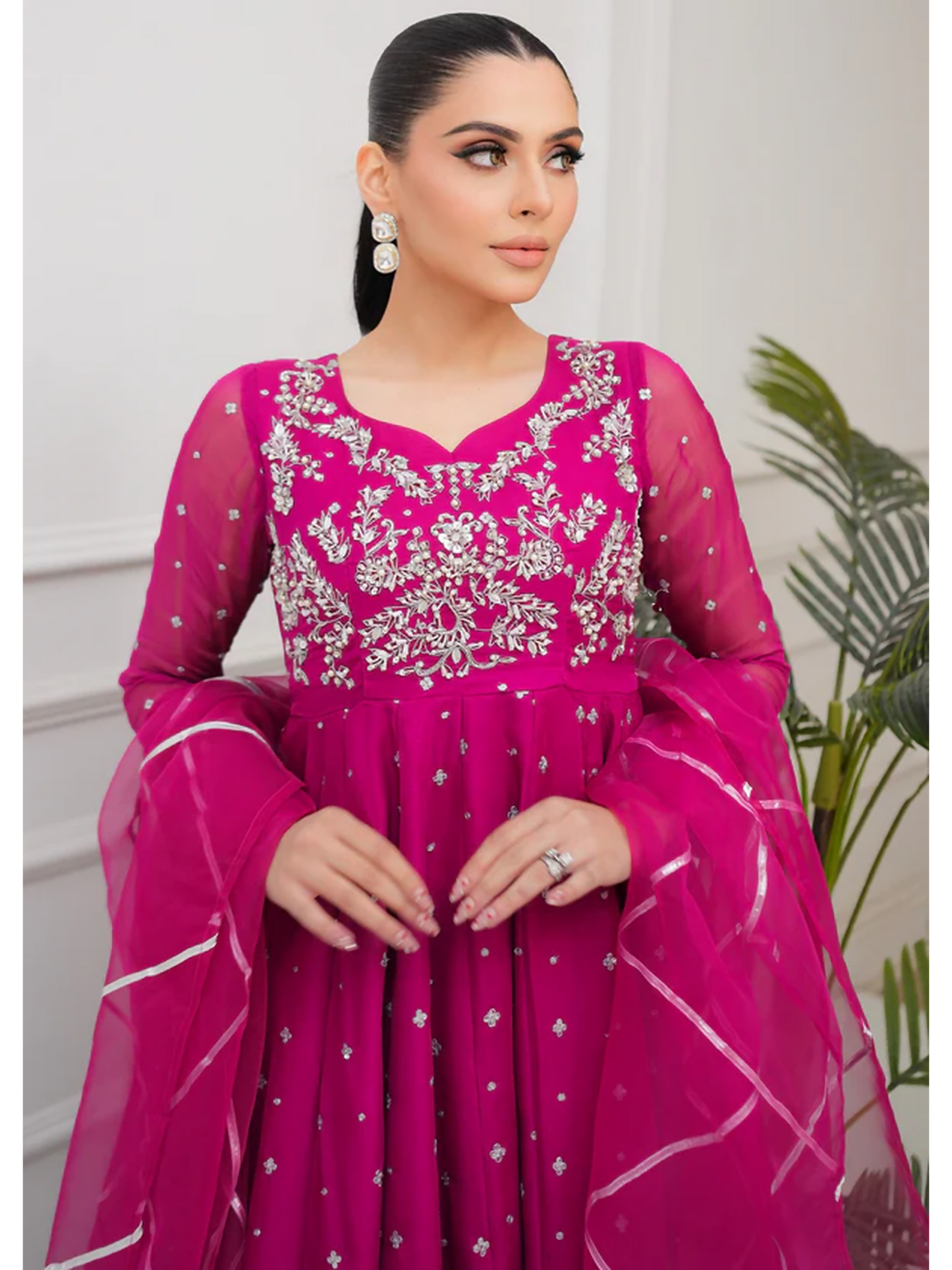 Allure By IH Lehr Chiffon Embroidered Lehenga-Very Berry