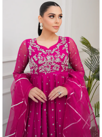 Allure By IH Lehr Chiffon Embroidered Lehenga-Very Berry