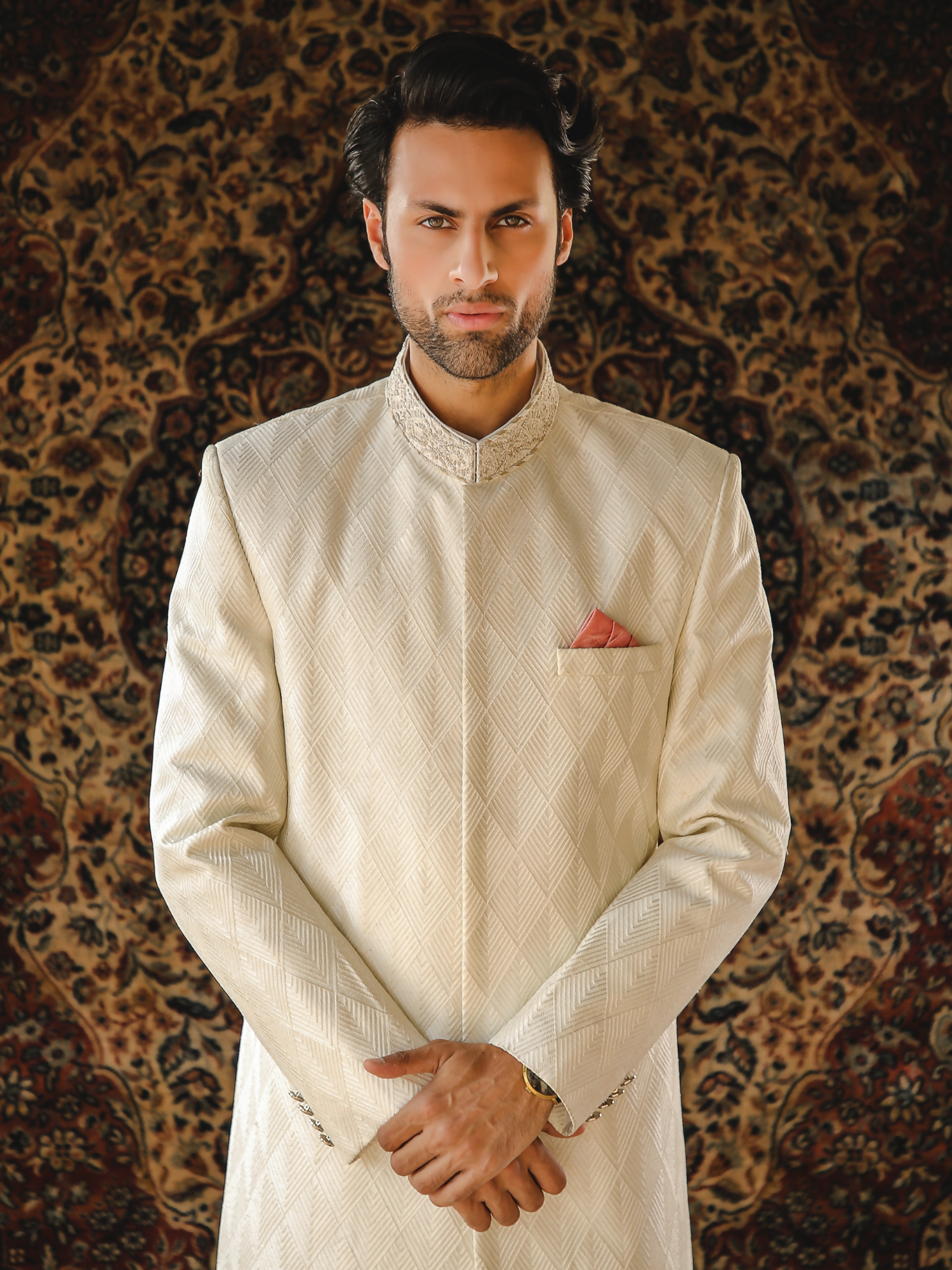 Gem Garments The Sartorial Edit Raw Silk Embellished Sherwani-Ghazsi