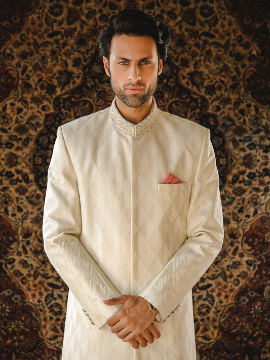 Gem Garments The Sartorial Edit Raw Silk Embellished Sherwani-Ghazsi