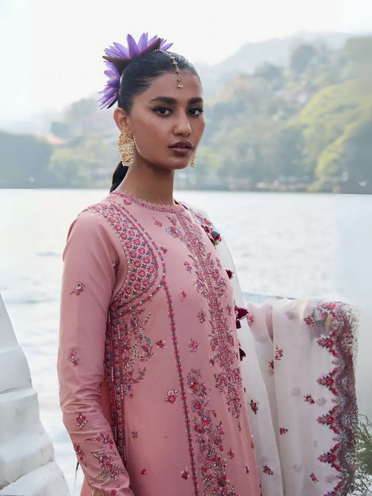 Hussain Rehar Lawn'25 Embroidered Unstitched 3-Piece Suit-Peaar