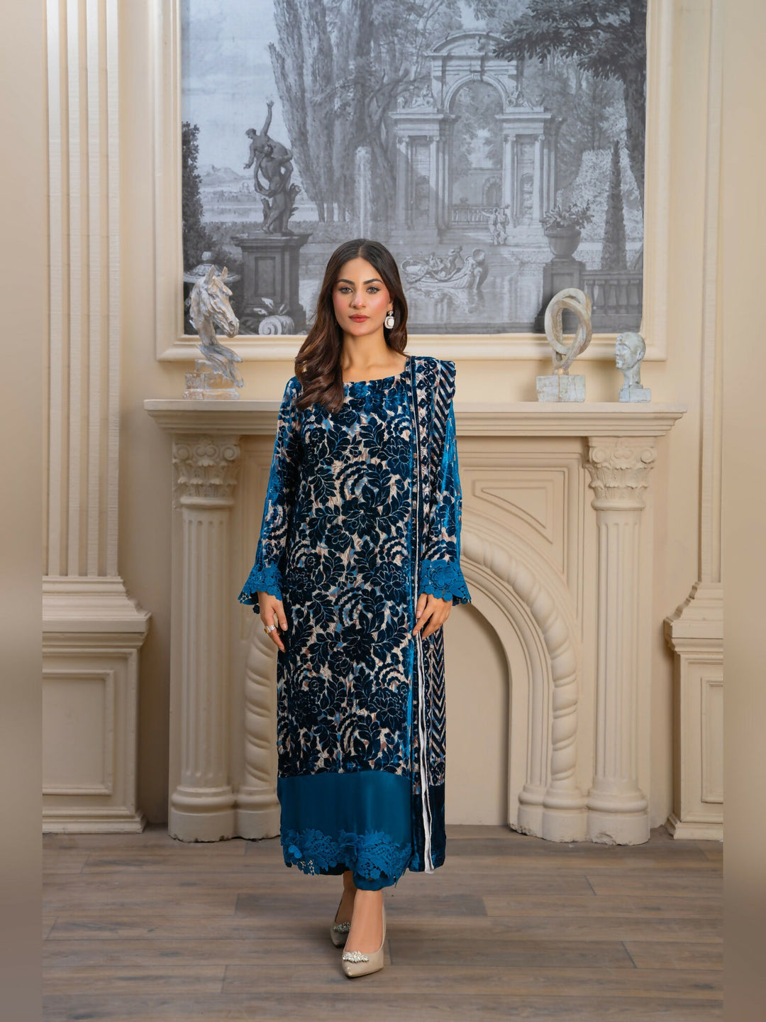 white christmas dresses Noori Palachi Embossed Printed Unstitched 3-Piece Suit – Taminzo