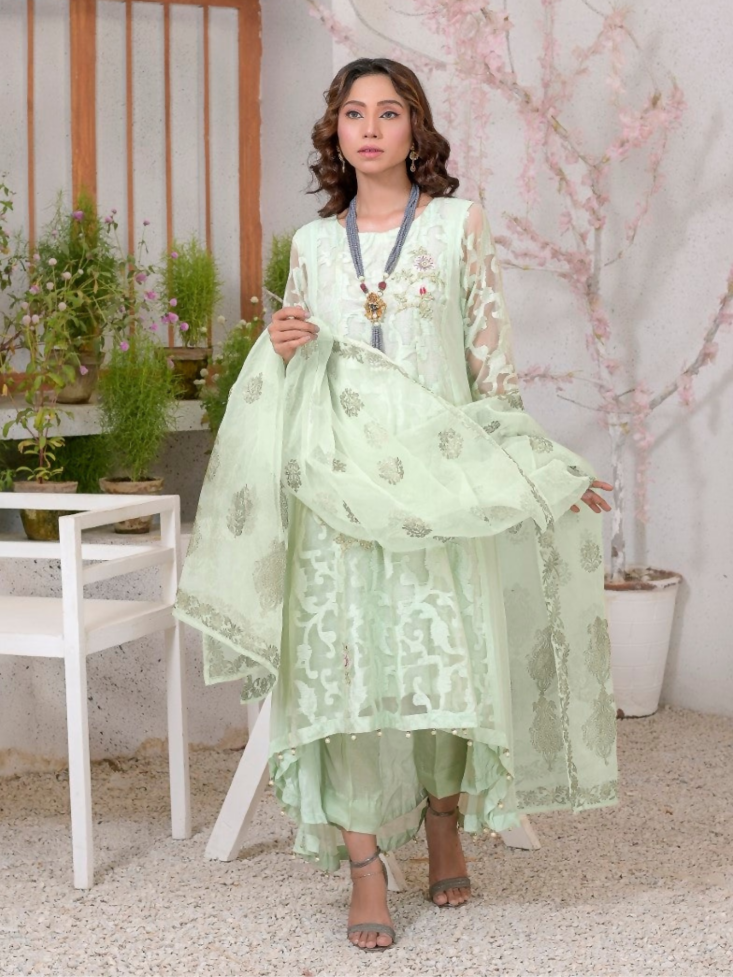 Ruby's Couture Ashiyana Chiffon Embroidered Stitched 3-Piece Suit-Zohra Jabeen