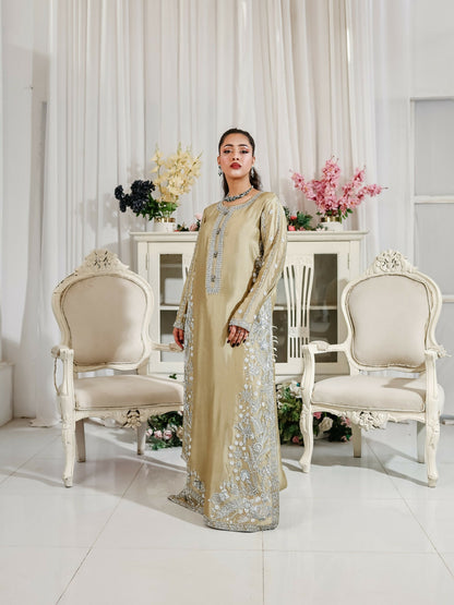 Farooq Hameed Studio Wedding Festive'25 Pure Glass Silk Embroidered Stitched 3-Piece Suit-Ismara