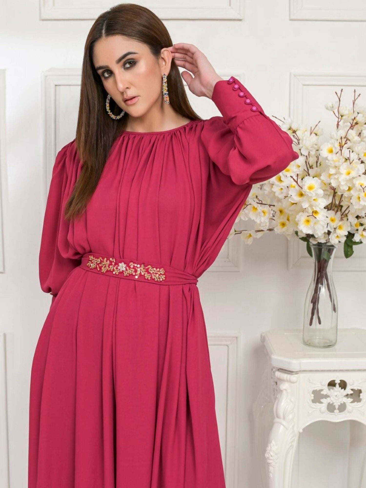 Ruby's Couture Basic Element'25 Georgette Dress Set-Melon