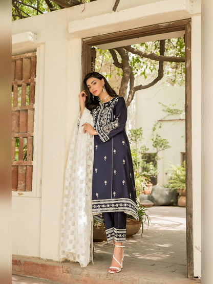 Panache Apparel Chambray Katan Embroidered Stitched 2-Piece Suit-Aroosh