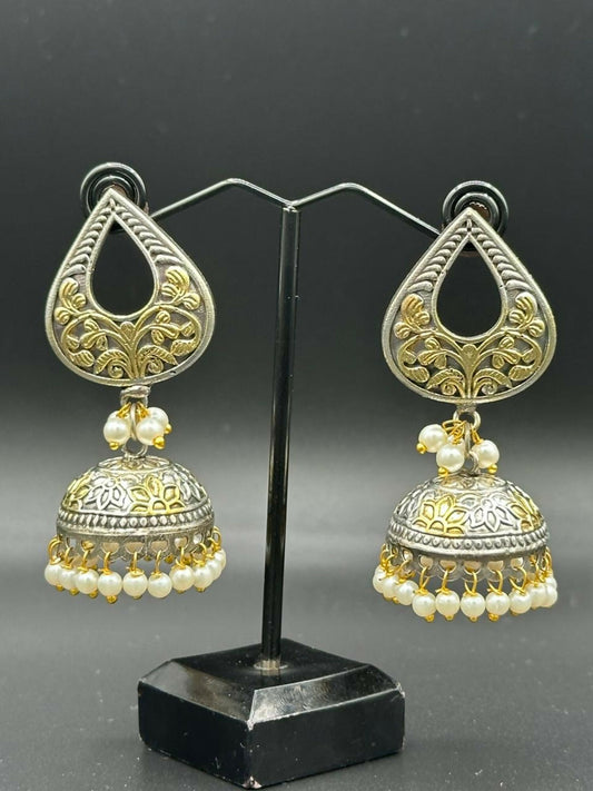 H&A Jewellery Dual Tone Handmade Brass Oxidized Jhumka