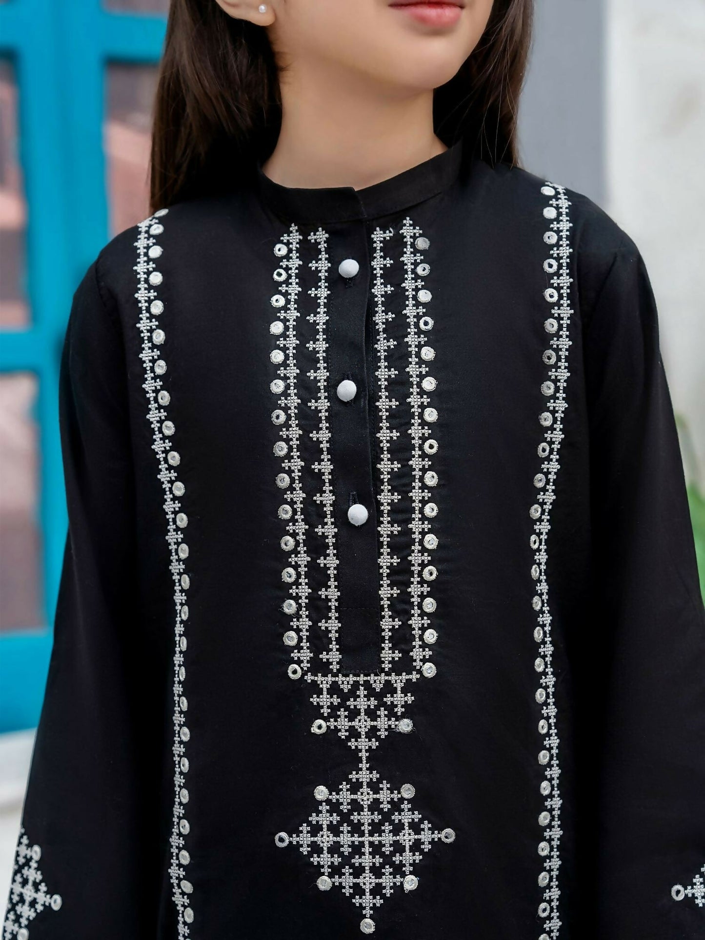 Velvour Girls Cotton Embroidered Stitched 2-Piece Suit-VG103-C