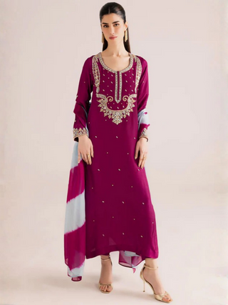 Allure By IH Silver Night Tussel Silk Embroidered Stitched 3 Piece Suit Nirvana