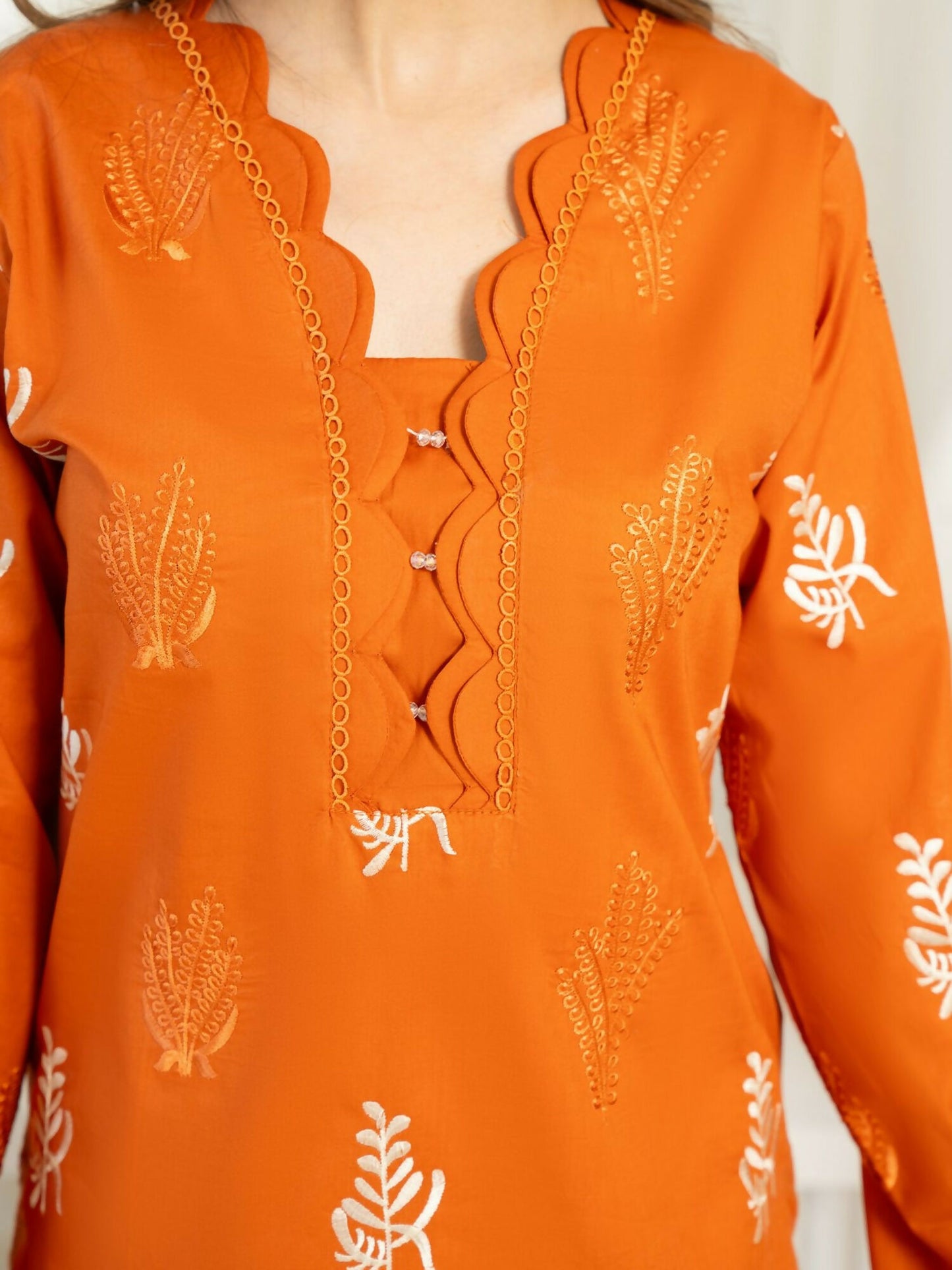 Panache Apparel Sunlit Essentials Cotton Lawn Embroidered Stitched Suit-Rust