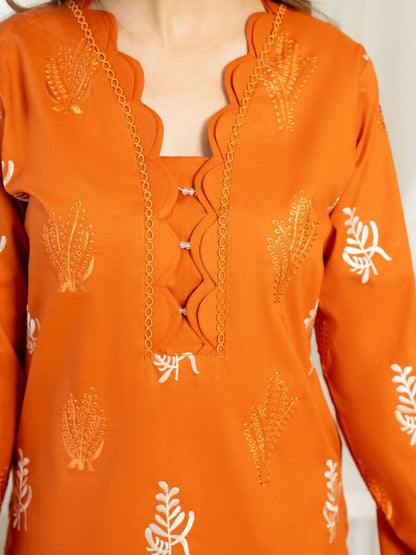 Panache Apparel Sunlit Essentials Cotton Lawn Embroidered Stitched Suit-Rust