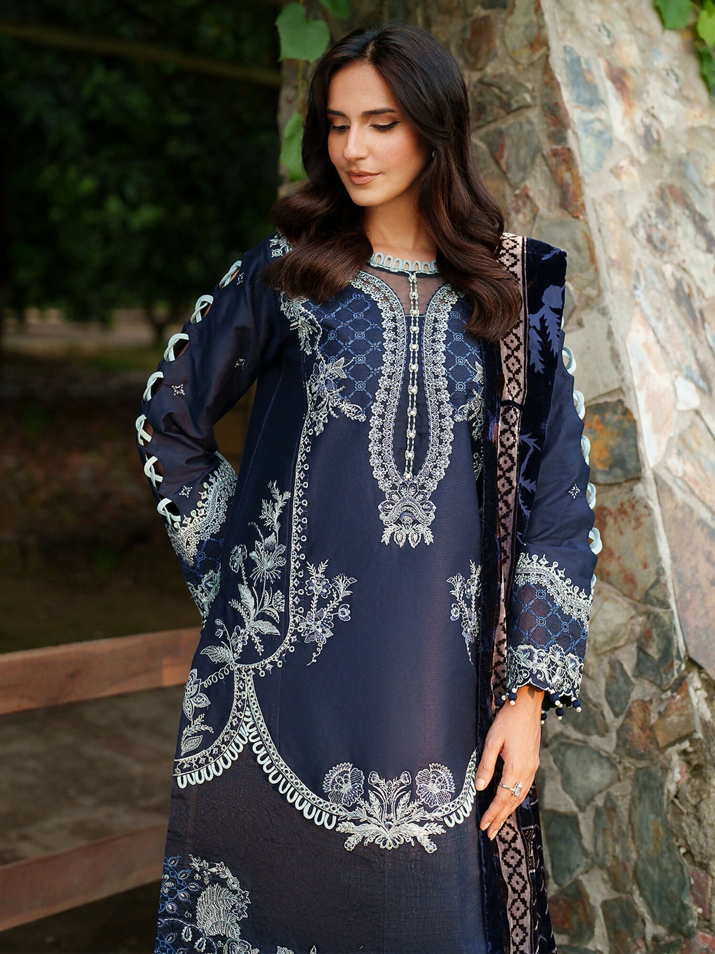 Parishay Panache Winter Corduroy Embroidered Stitched 3-Piece Suit-PNE-08