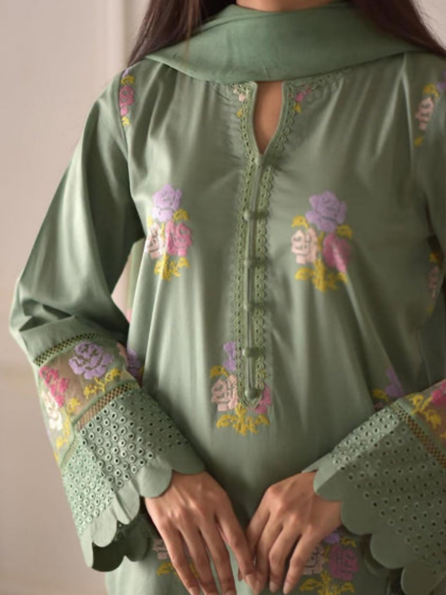 Tawakal Closet Cotton Embroidered Stitched 3-Piece Suit-Pista