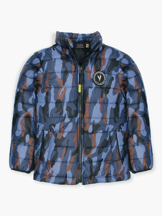 Blue  Velvour Printed Puffer Jacket-VJ47-A