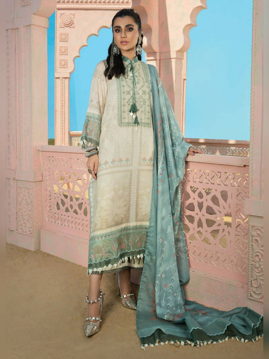 Sage Green Wardha Saleem Summer Collection Lawn Embroidered Unstitched 3-Piece Suit-D-09 Noori