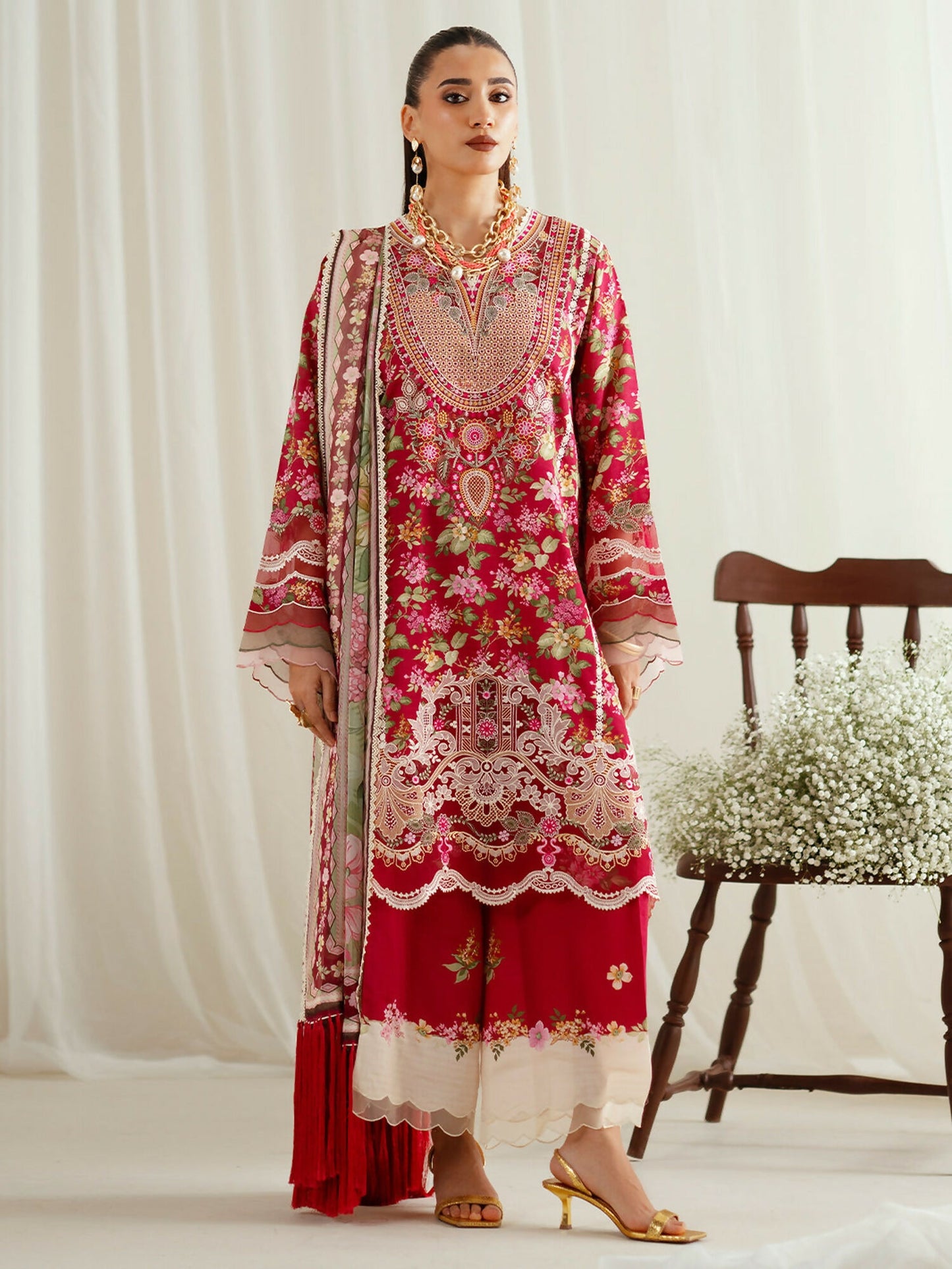 Binilyas Eres Bonita Viscose Embroidered Stitched 3-Piece Suit-1107-B