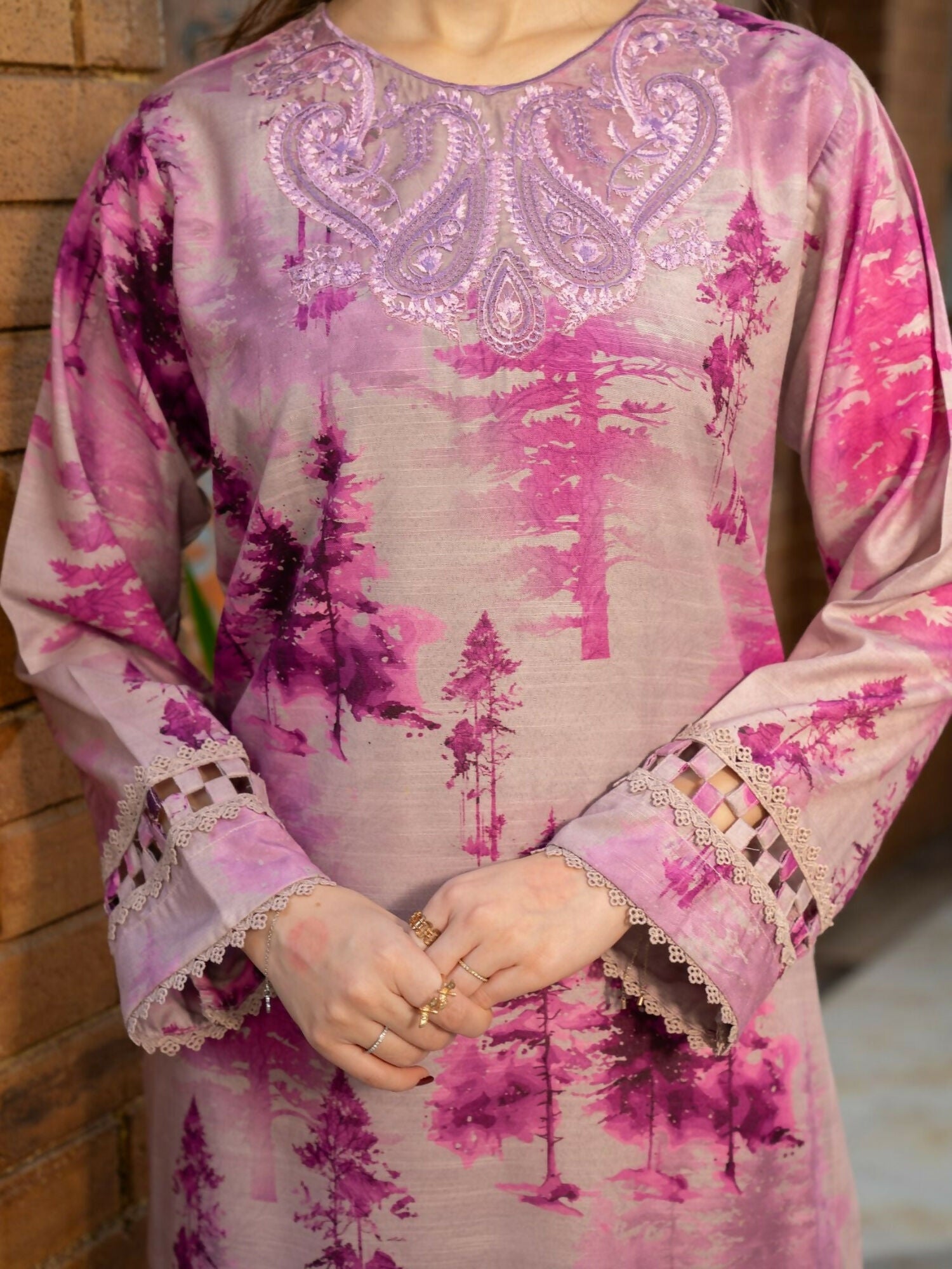 Panache Apparel Cambric Lawn Printed Stitched Suit-Haze