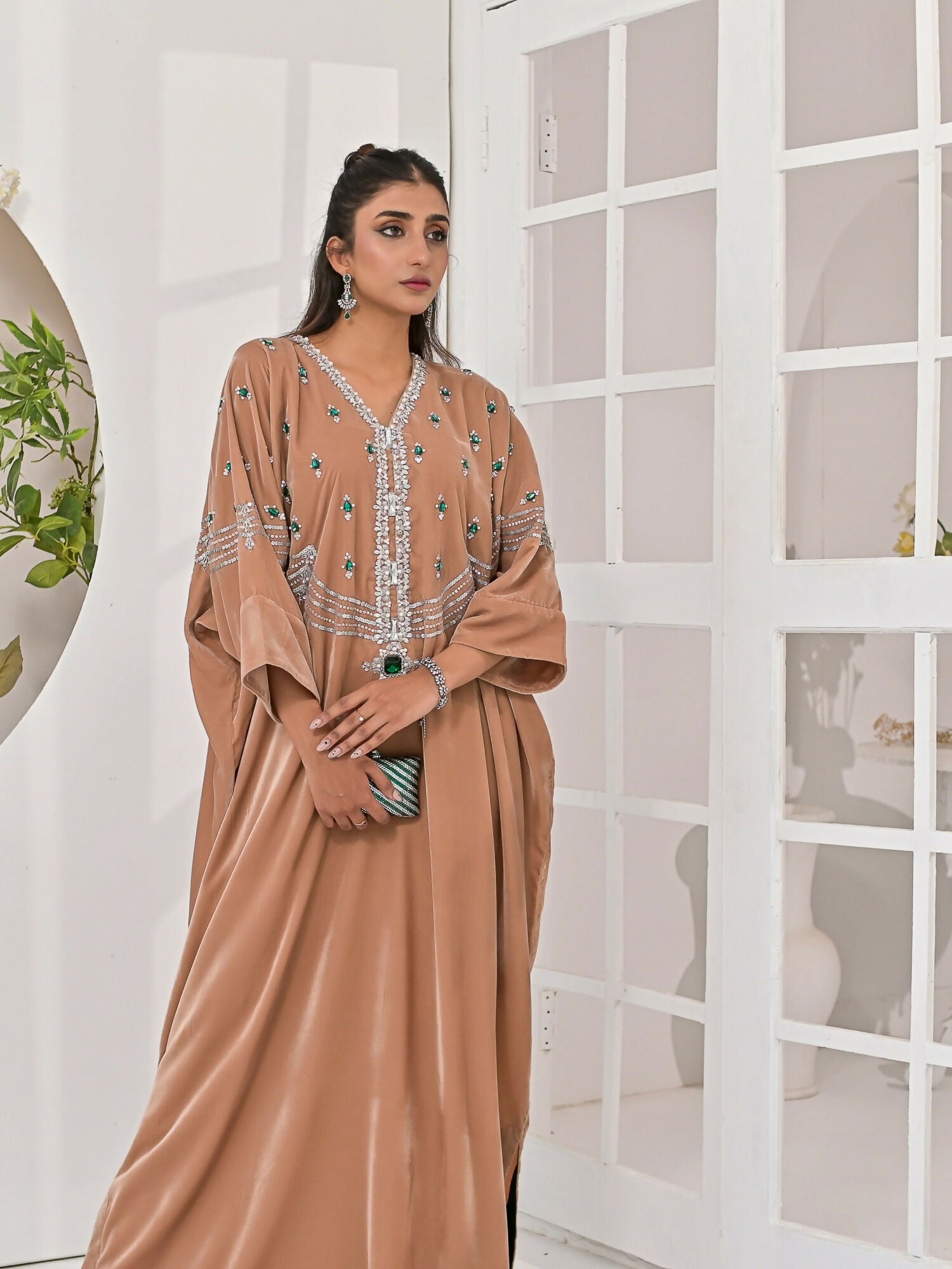 Farooq Hameed Studio Velvet Embroidered Kaftan Set-Dia