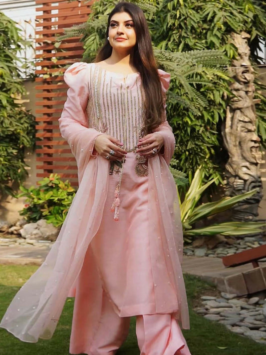 Shiza Hassan Nadia Luxury Pret Korean Raw Silk Embellished Stitched 2-Piece Suit-Serene