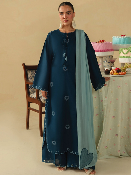 Mannat Clothing Boho Summer'26 Cotton Embroidered Stitched Suit-Sapphire