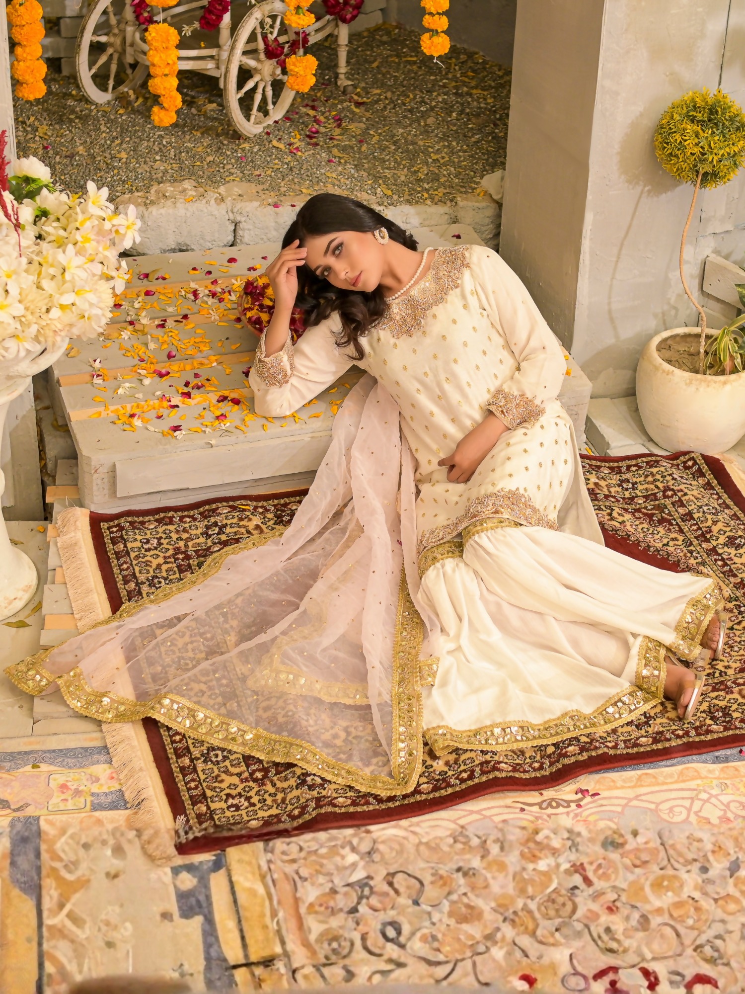 Ruby's Couture Poshak Cotton Net Embellished Gharara-Jugni