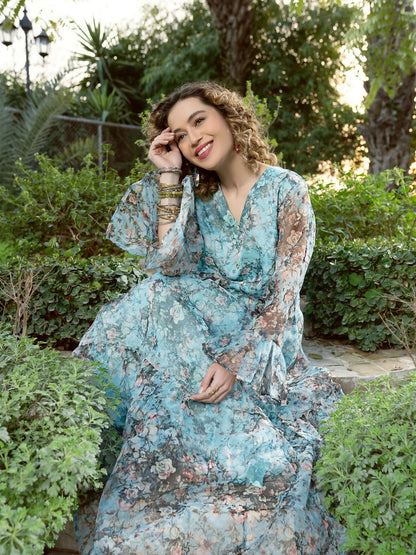 Panache Apparel Organza Printed Frock-Stock