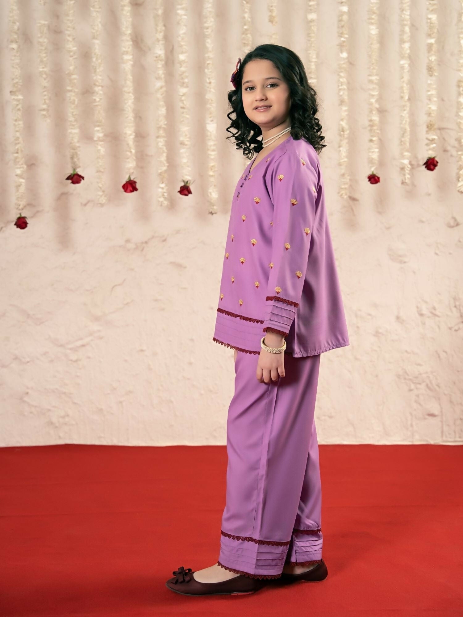 Velvour Girls Cotton Embroidered Stitched 2-Piece Suit-VG180-B